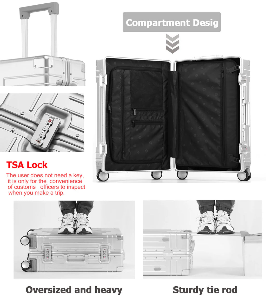 All Aluminum Hard-Shell Zipperless Carry-On Spinner Luggage