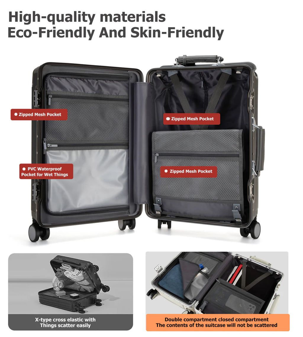 Aluminum Frame Wide Handle Spinner Luggage