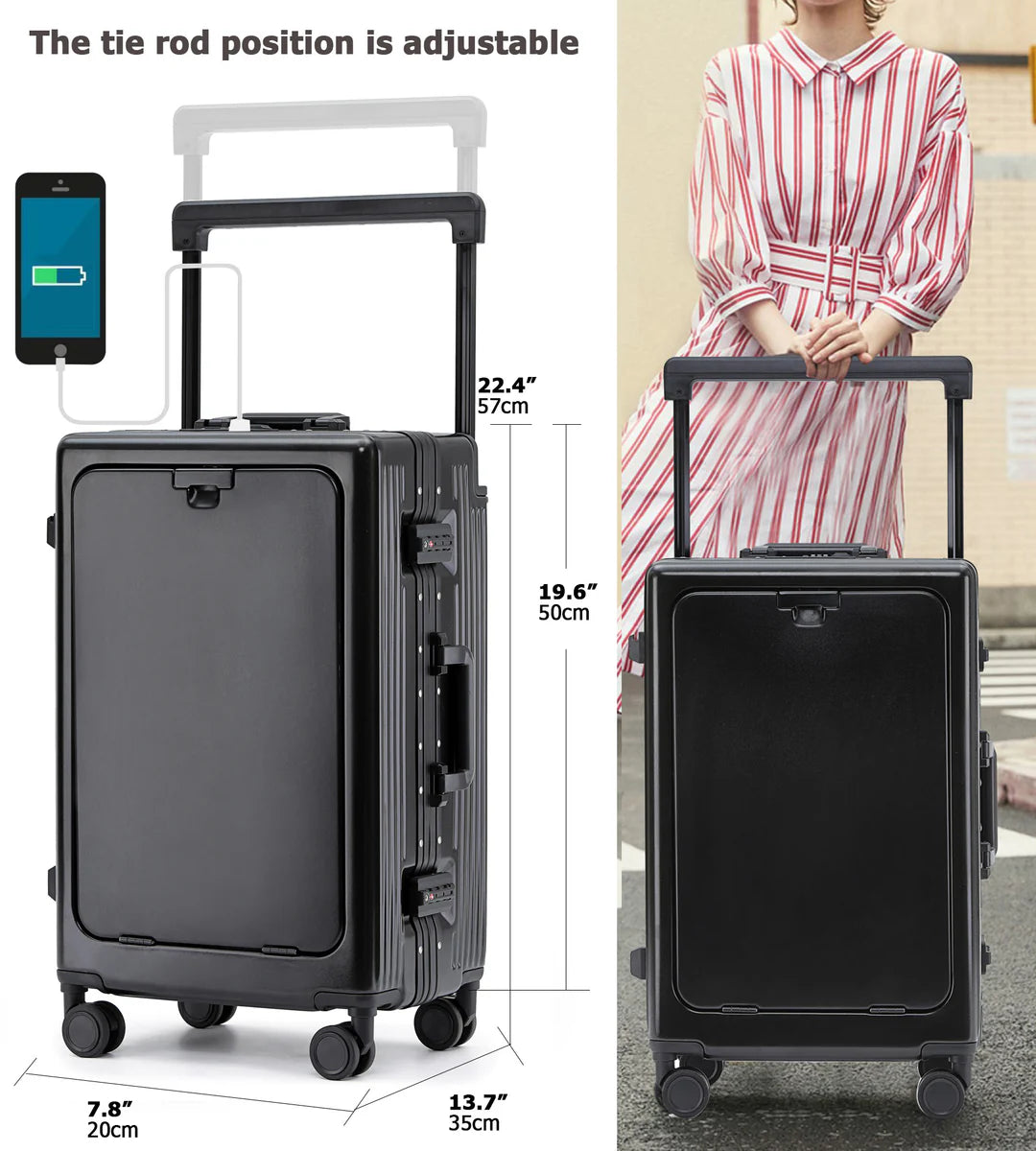 Wide Handle Aluminum Frame Carry-On Luggage